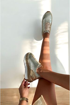 Gerçek Deri Gold Kadın Espadril Sneaker Gossi