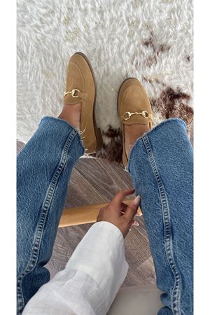 Gerçek Deri Süet Kadın Loafer Vizon Pantera