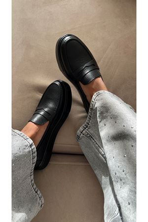 Gerçek Deri Siyah Kadın Loafer  Gossa  