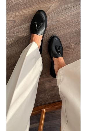 Gerçek Deri Siyah  Püsküllü Kadın Loafer Mona