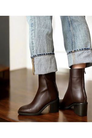 Gerçek Deri Kadın Bot Arkadan Fermuarlı Kahverengi Brow