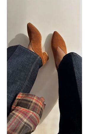 Gerçek Deri Süet Kadın Topuklu Ayakkabı Taba  Slitte