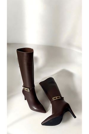 Gerçek Deri  İnce  Topuklu Kadın Çizme  Kahverengi  Dream 