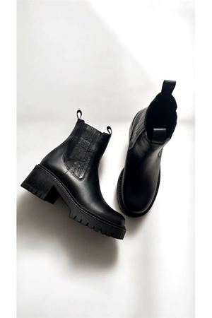 Gerçek Deri Kadın Bot Siyah  Leron