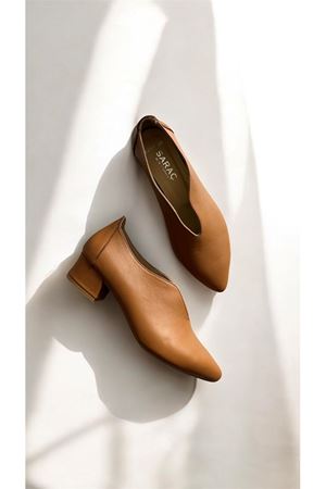 Gerçek Deri Kadın Topuklu Ayakkabı Taba  Slitte 