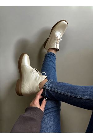 Gerçek Deri Kadın Bot Bej  Rubber 