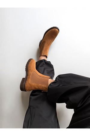 Gerçek Deri Süet  Arkadan Fermuarlı Kadın Bot Taba  Casual  