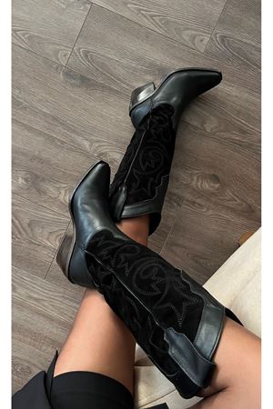 Gerçek Deri Kadın Western  Çizme  Siyah Westy 