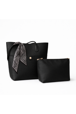 Kadın Siyah Fularlı  Omuz  Çantası  Marlo