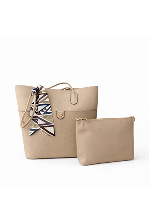 Kadın Bej Fularlı  Omuz  Çantası  Marlo 