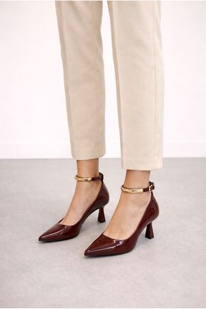  Kadın Tokalı  Topuklu  Ayakkabı Bordo Mirella