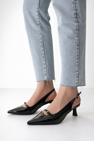  Kadın Tokalı  Topuklu  Ayakkabı Siyah  Showy