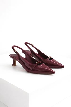  Kadın Tokalı  Topuklu  Ayakkabı Bordo Showy