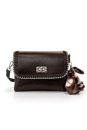 Kadın Metal Kilitli Fularlı Kahverengi  Omuz ve El  Çantası Zoin