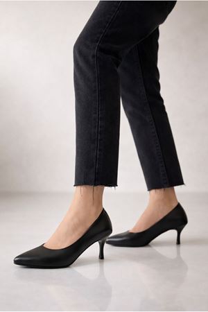 Gerçek Deri Kadın Topuklu Ayakkbı  Siyah Cool