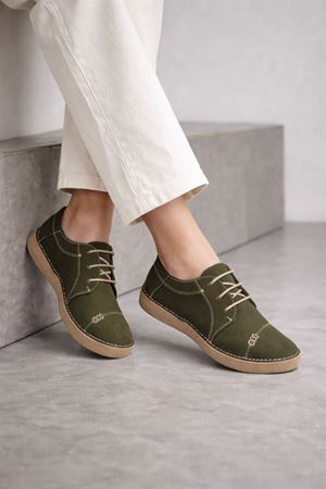 Gerçek Deri Nubuk Kadın  Ayakkabı Yeşil  Cotton