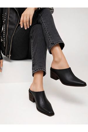 Gerçek Deri Siyah Kadın Terlik  Glamour