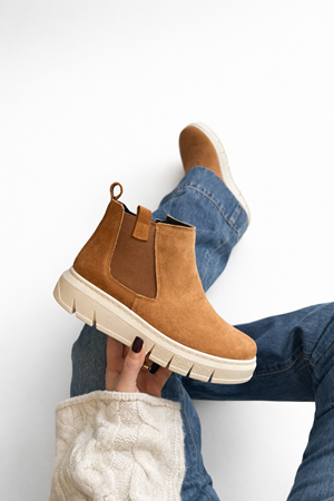 Gerçek Süet Taba  Taupe Kadın Spor Bot  