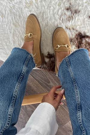 Gerçek Deri Süet Kadın Loafer Vizon Pantera