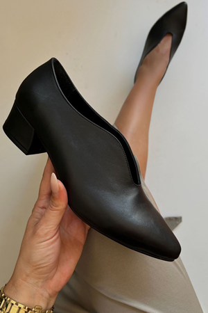Gerçek Deri Kadın Topuklu Ayakkabı Siyah  Slitte