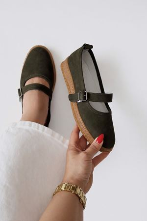 Hakiki Deri Kadın Babet Haki Liva 