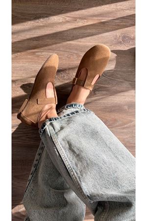 Hakiki  Süet Deri Kadın Babet Toprak Kahverengi  Amber