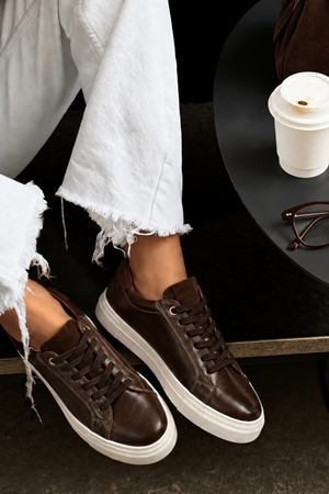 Hakiki Deri Kadın Sneaker Kahverengi Offi
