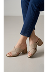Hakiki Süet  Deri Kadın  Topuklu Terlik Bej  Sisili