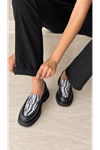 Gerçek Deri Siyah Zebra Desenli Kadın Loafer  Zain